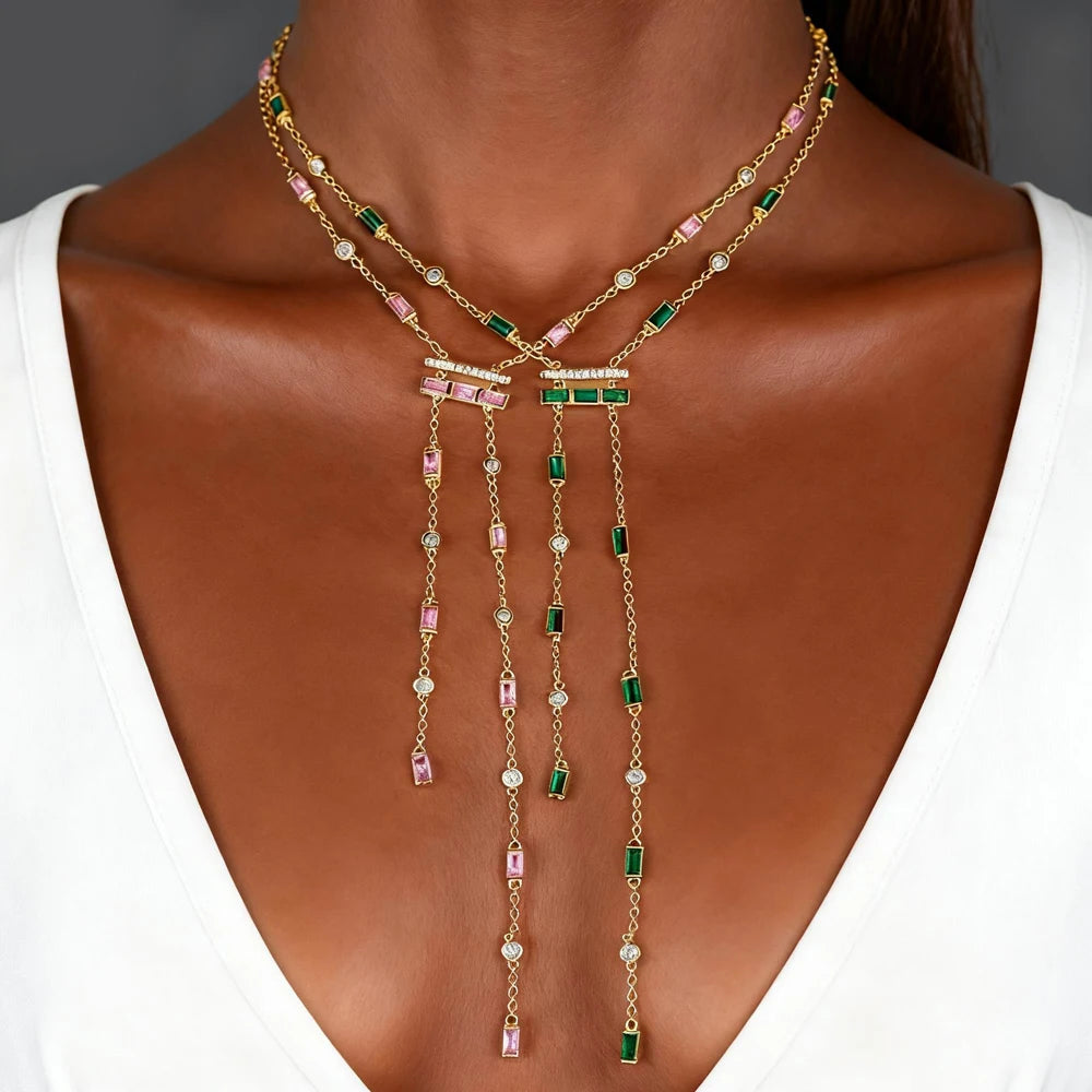 Liora™ Emerald & Blush Lariat Necklace