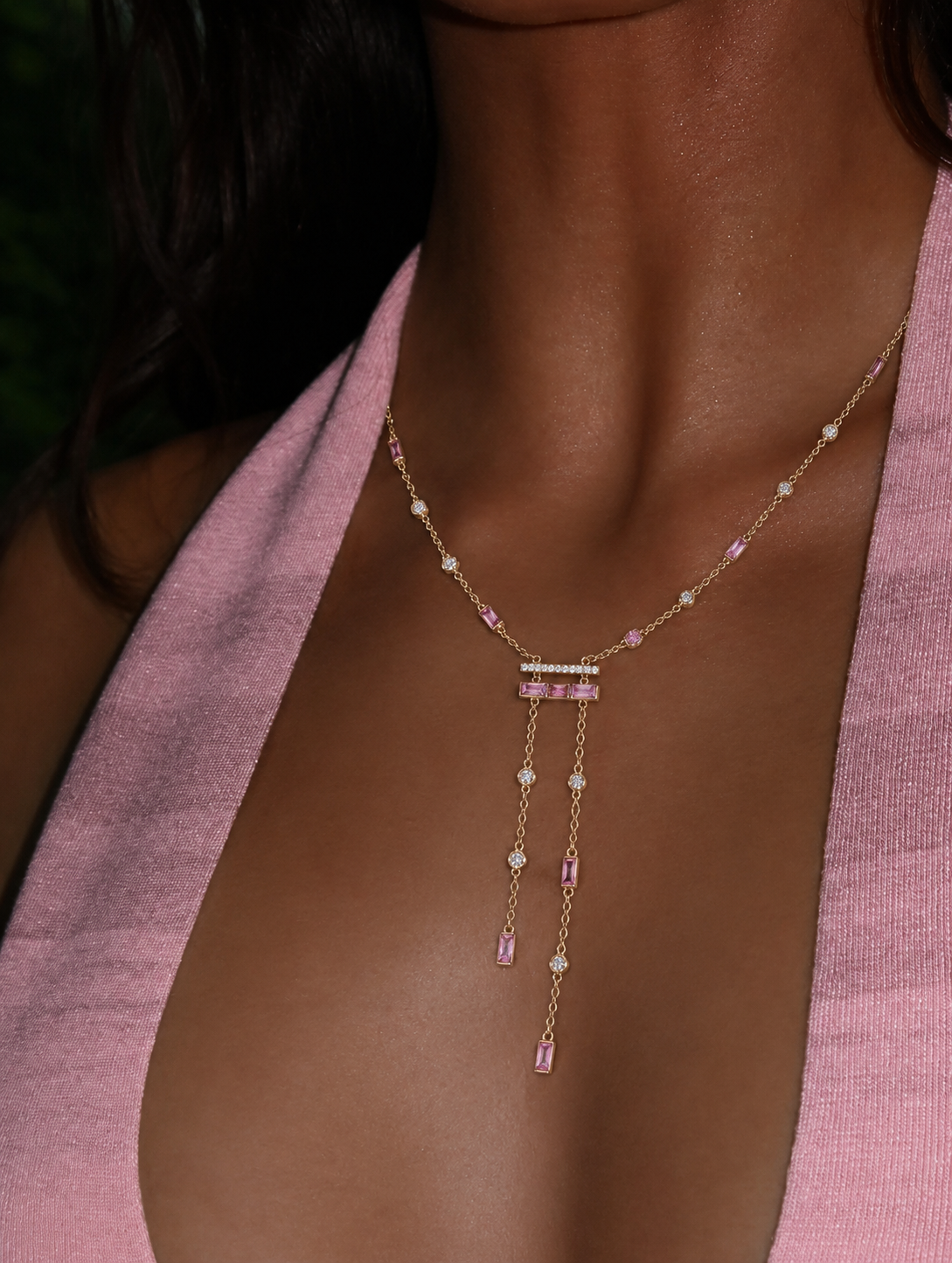 Liora Emerald & Blush Lariat Necklace