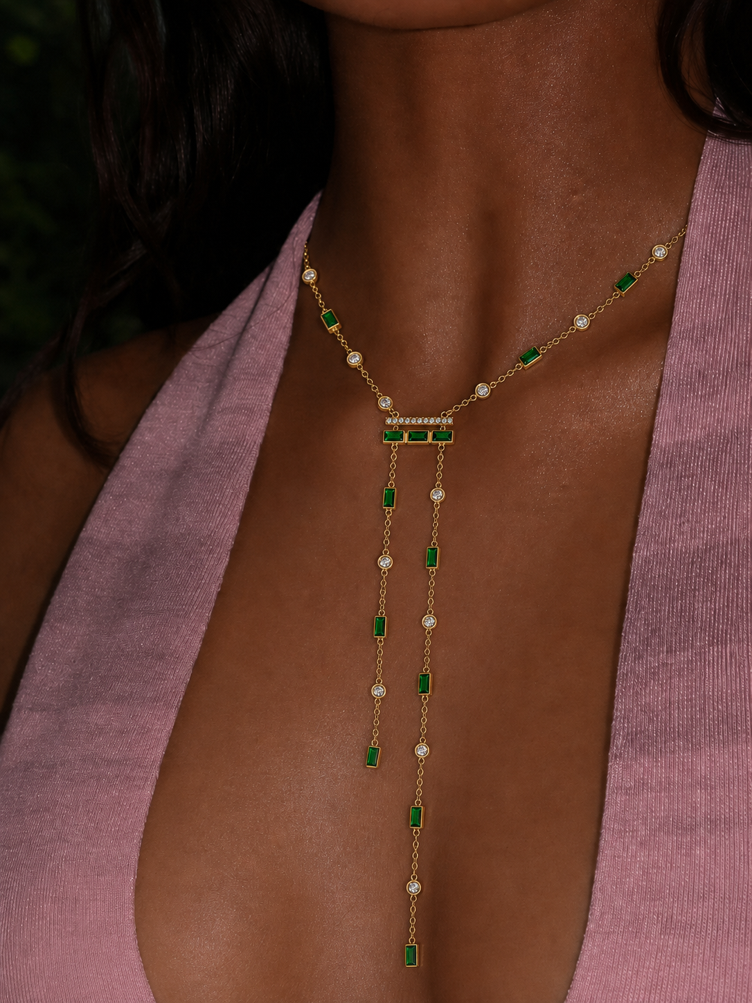 Liora Emerald & Blush Lariat Necklace