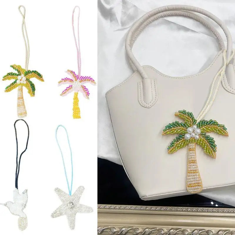 New Coconut Tree Applique Patch Crystal Starfish Sequin Handmade Beaded Clothing Sew On Patches Hanging Rope Keyring Bag Pendant