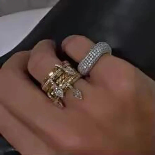 2026 New Gold Plated Multilayer Stacking Finger Ring Micro Pave Cubic Zircon For Women Fashion Unique Full Finger Jewlery