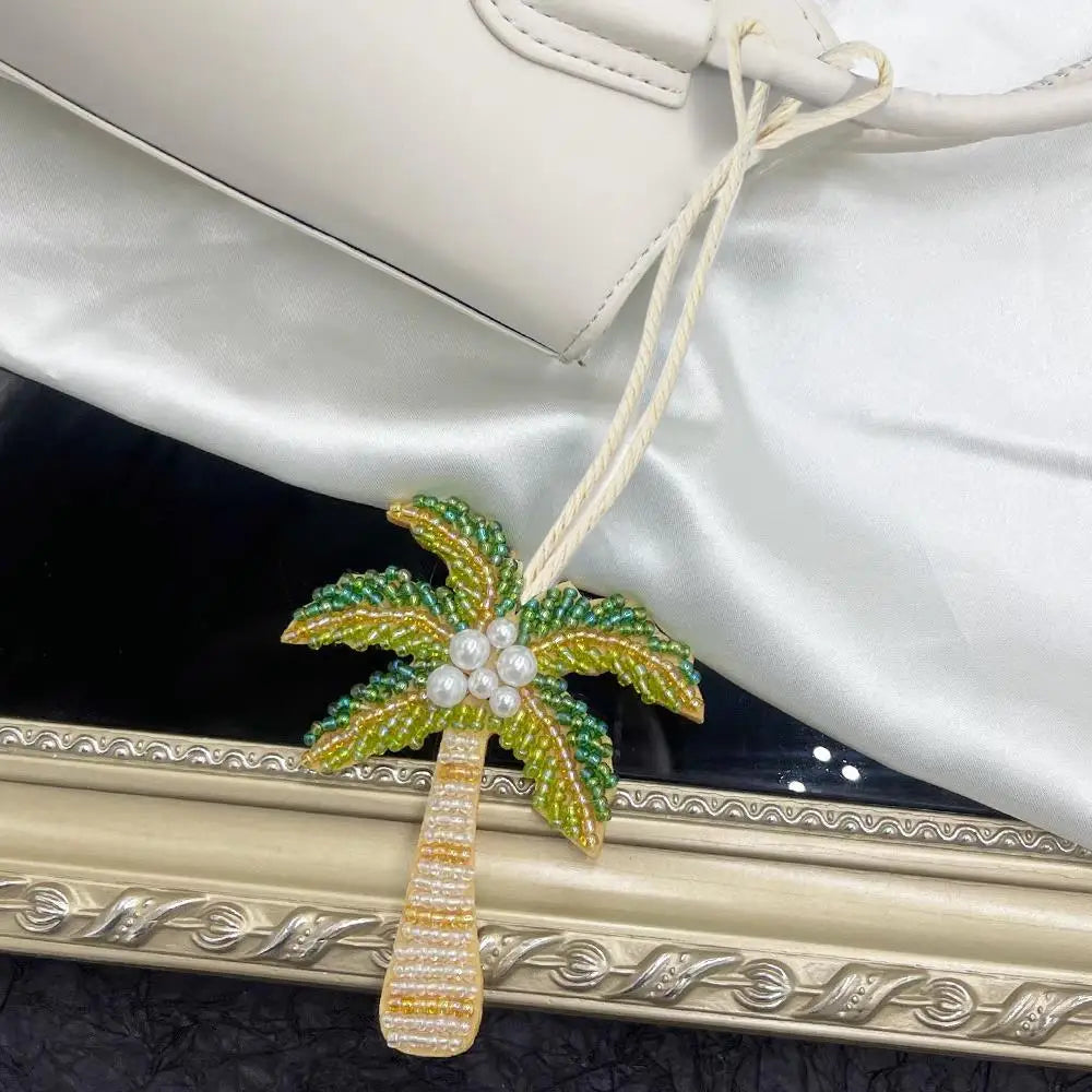 New Coconut Tree Applique Patch Crystal Starfish Sequin Handmade Beaded Clothing Sew On Patches Hanging Rope Keyring Bag Pendant