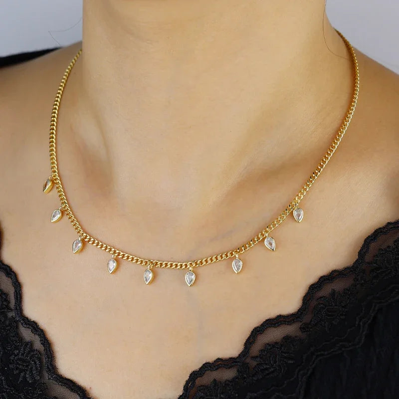 2026 Nnew Arrival Fashion Geometric Snake Chain Single 5A Drop Cubic Zirconia Flash Necklace Female Women Jewelry