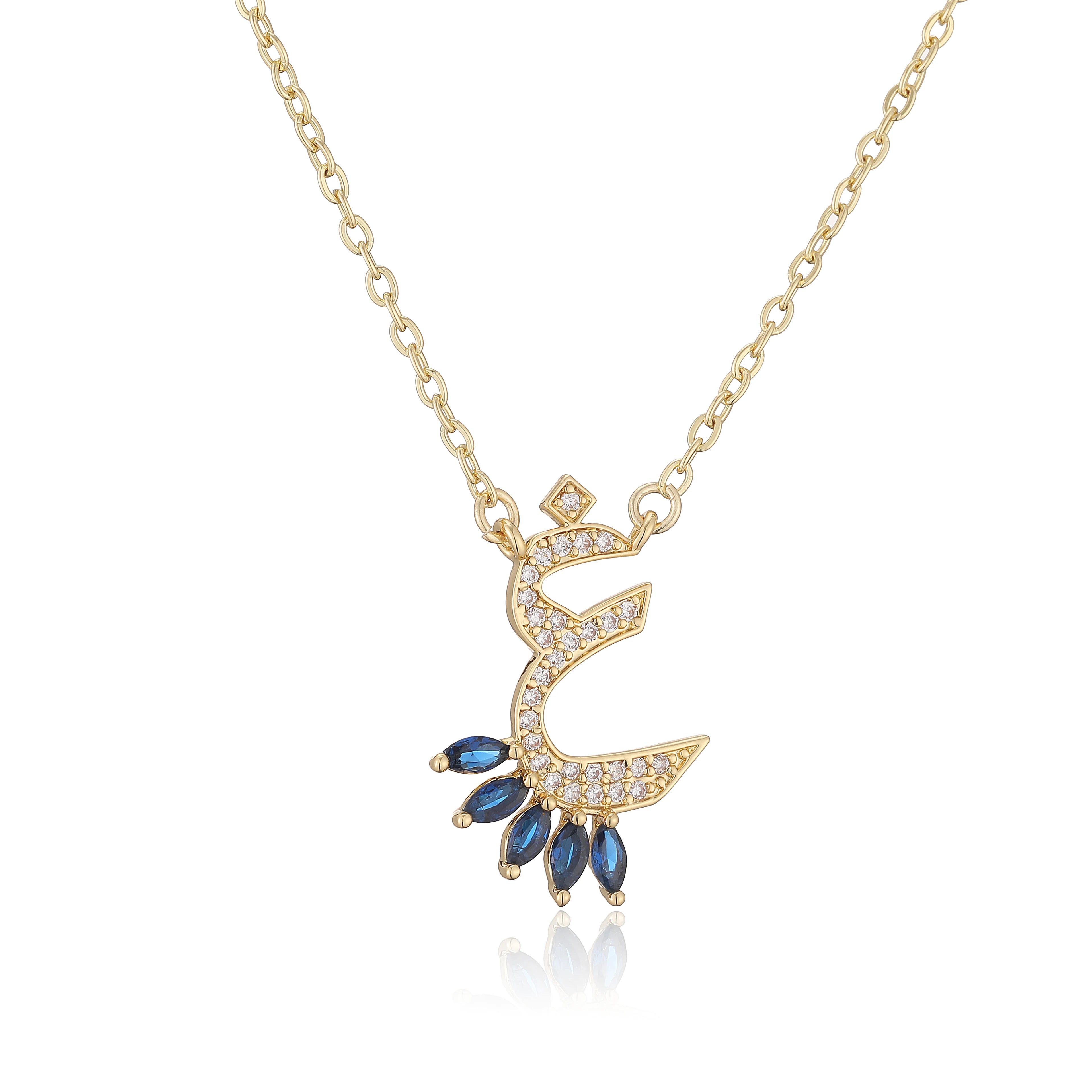 HECHENG,Sweet and Cute Dinosaur-Shaped Zirconia Arabian Letter Charm Pendant Necklace with Collarbone Chain Body Jewelry 1 Piece