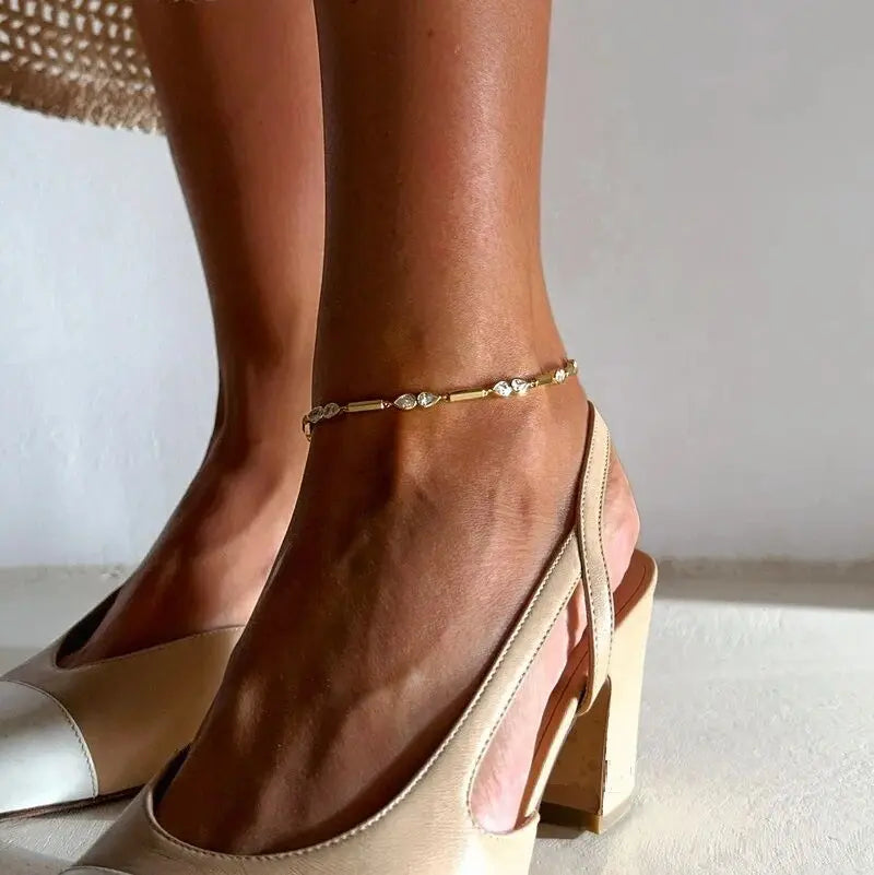 Dainty Gold CZ Chain Anklet