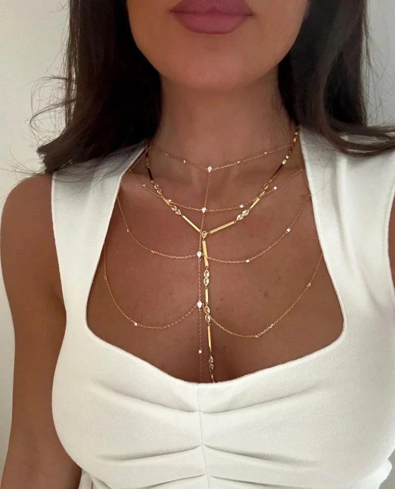 Geometric Bar Tear Drop Cubic Zirconia CZ Link Chain Long Y Lariat Sexy Women Fashion Necklace 2026 New Arrived