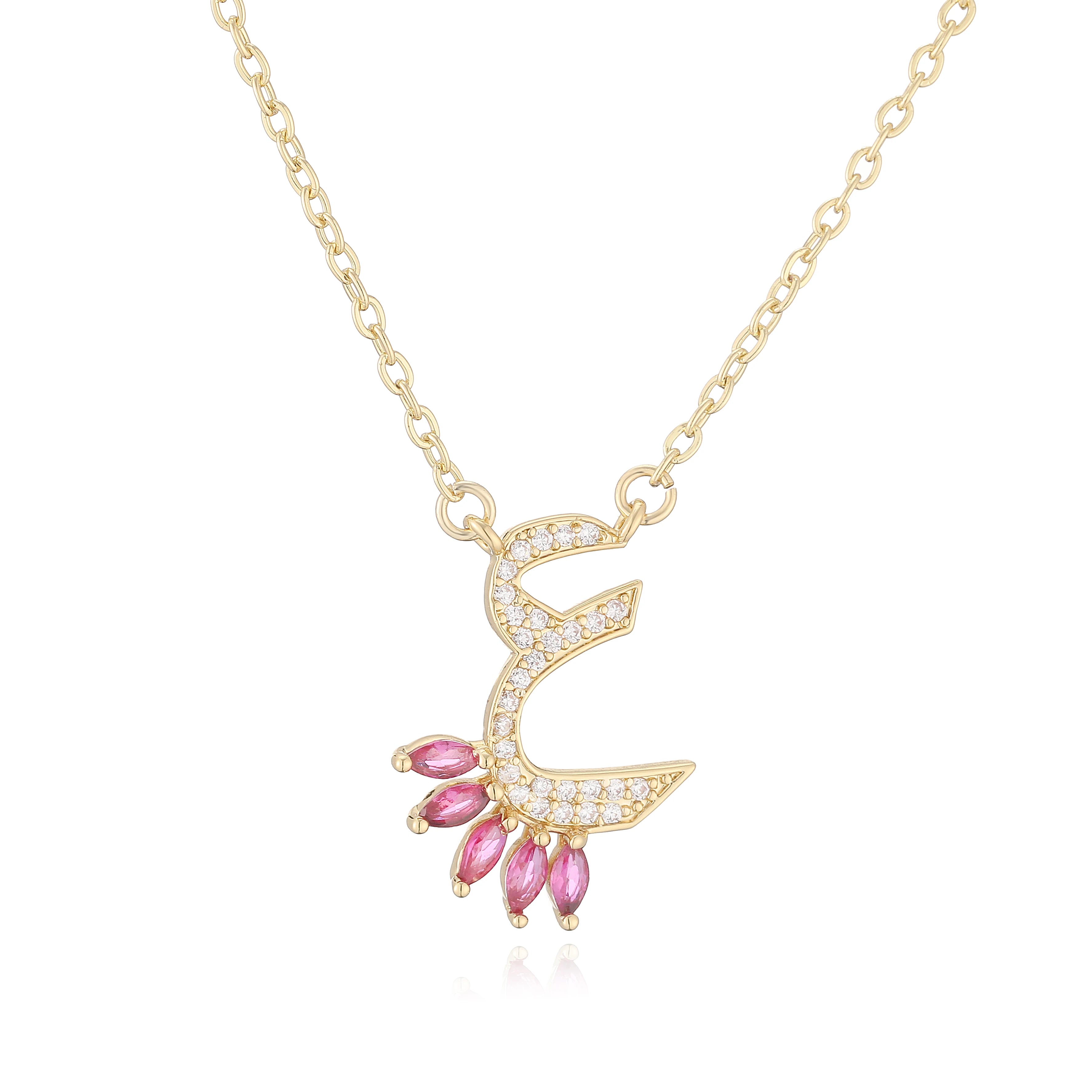 HECHENG,Sweet and Cute Dinosaur-Shaped Zirconia Arabian Letter Charm Pendant Necklace with Collarbone Chain Body Jewelry 1 Piece