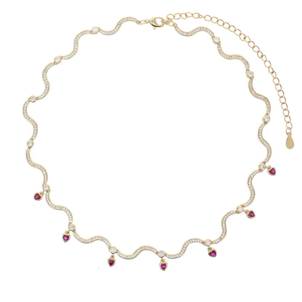 Zirconia Wave Charm Necklace