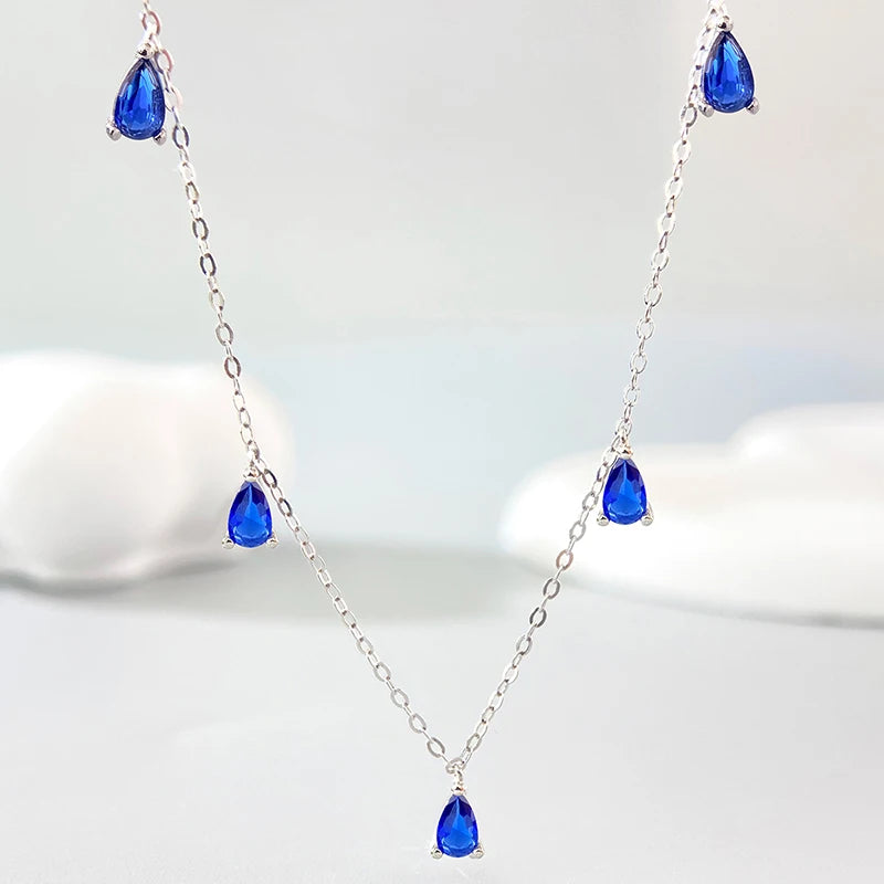 925 Sterling Silver Simple Multicolor Water Drop Zircon Tassel Necklace For Women Anniversary Party High Quality Fine Jewelry