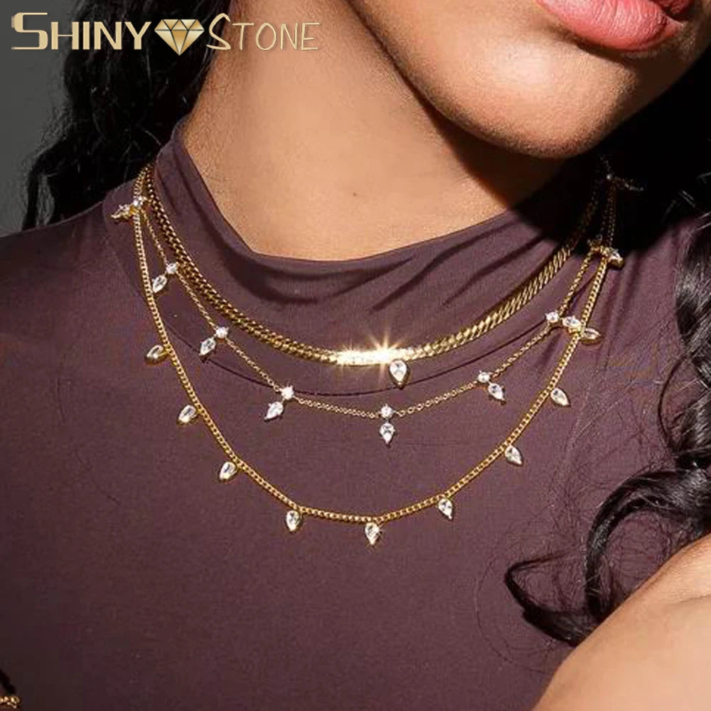 2026 Nnew Arrival Fashion Geometric Snake Chain Single 5A Drop Cubic Zirconia Flash Necklace Female Women Jewelry