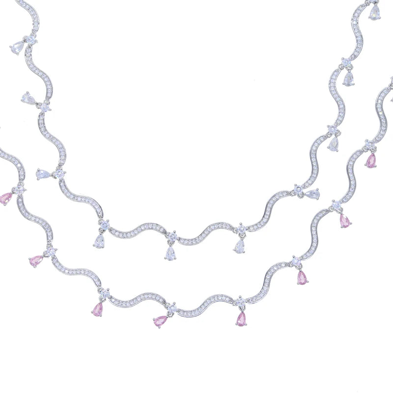 Zirconia Wave Charm Necklace