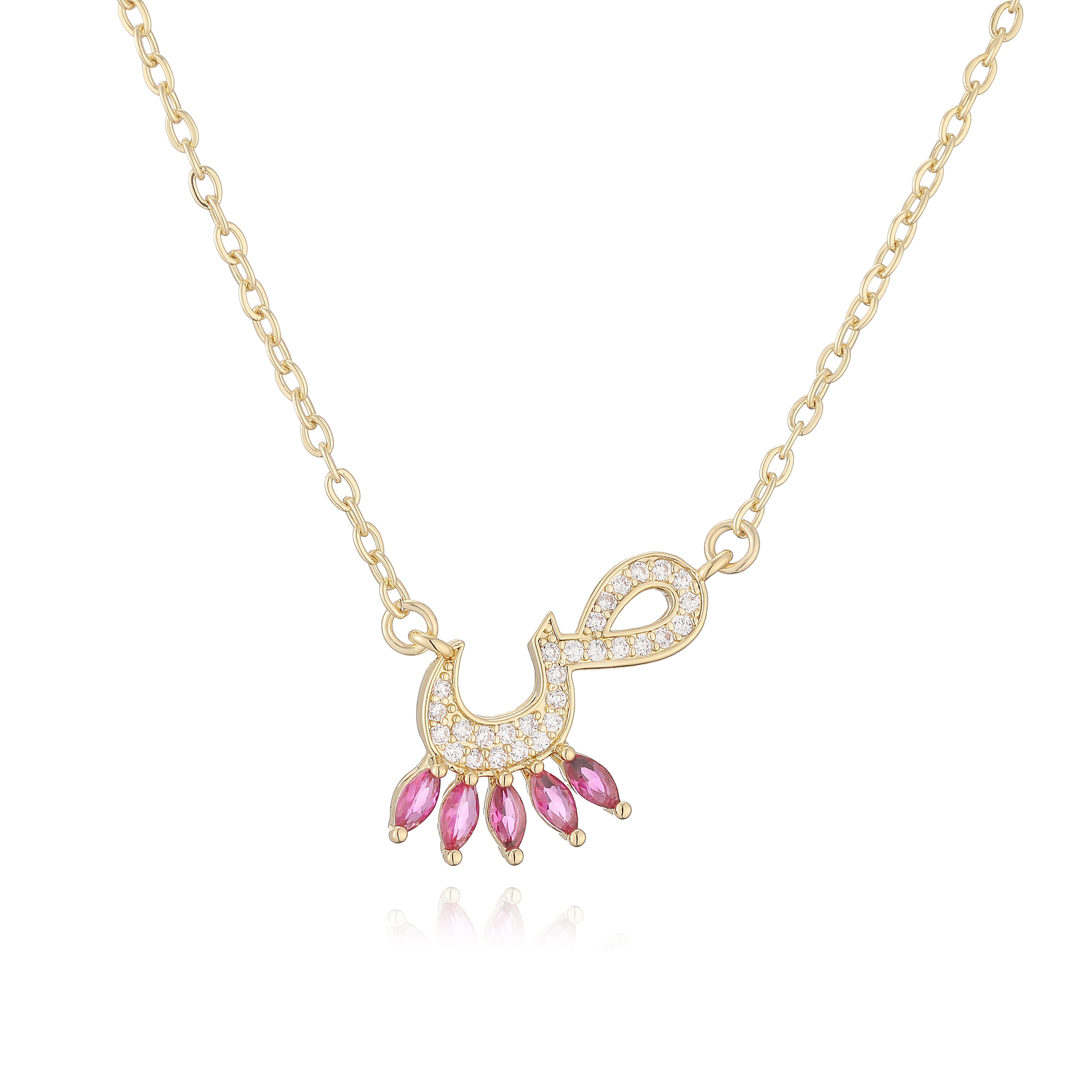 HECHENG,Sweet and Cute Dinosaur-Shaped Zirconia Arabian Letter Charm Pendant Necklace with Collarbone Chain Body Jewelry 1 Piece