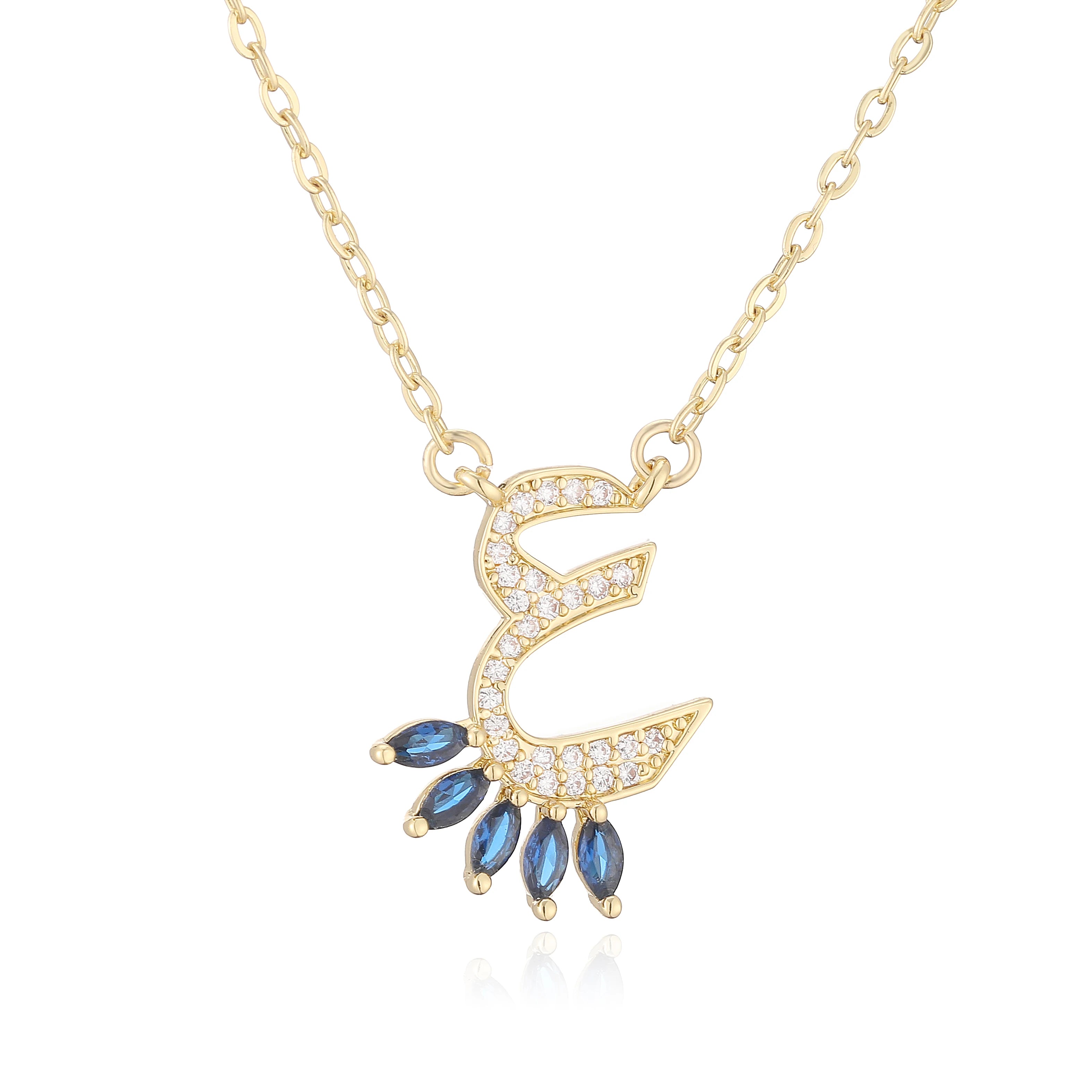 HECHENG,Sweet and Cute Dinosaur-Shaped Zirconia Arabian Letter Charm Pendant Necklace with Collarbone Chain Body Jewelry 1 Piece