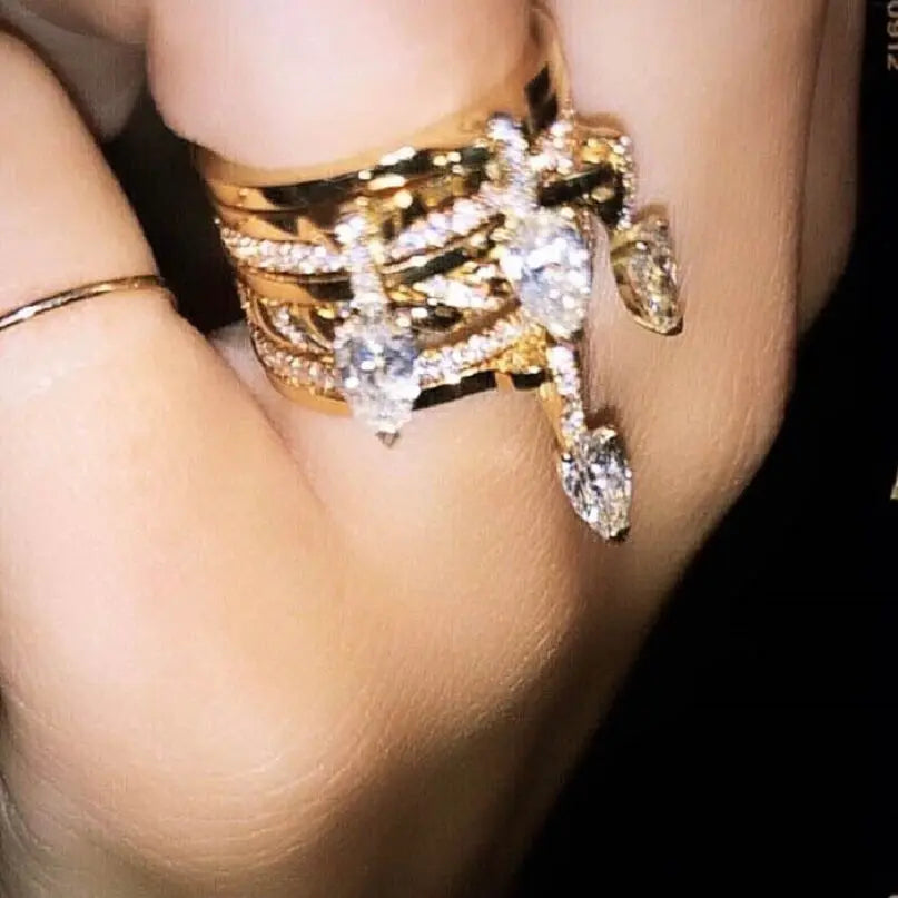 2026 New Gold Plated Multilayer Stacking Finger Ring Micro Pave Cubic Zircon For Women Fashion Unique Full Finger Jewlery