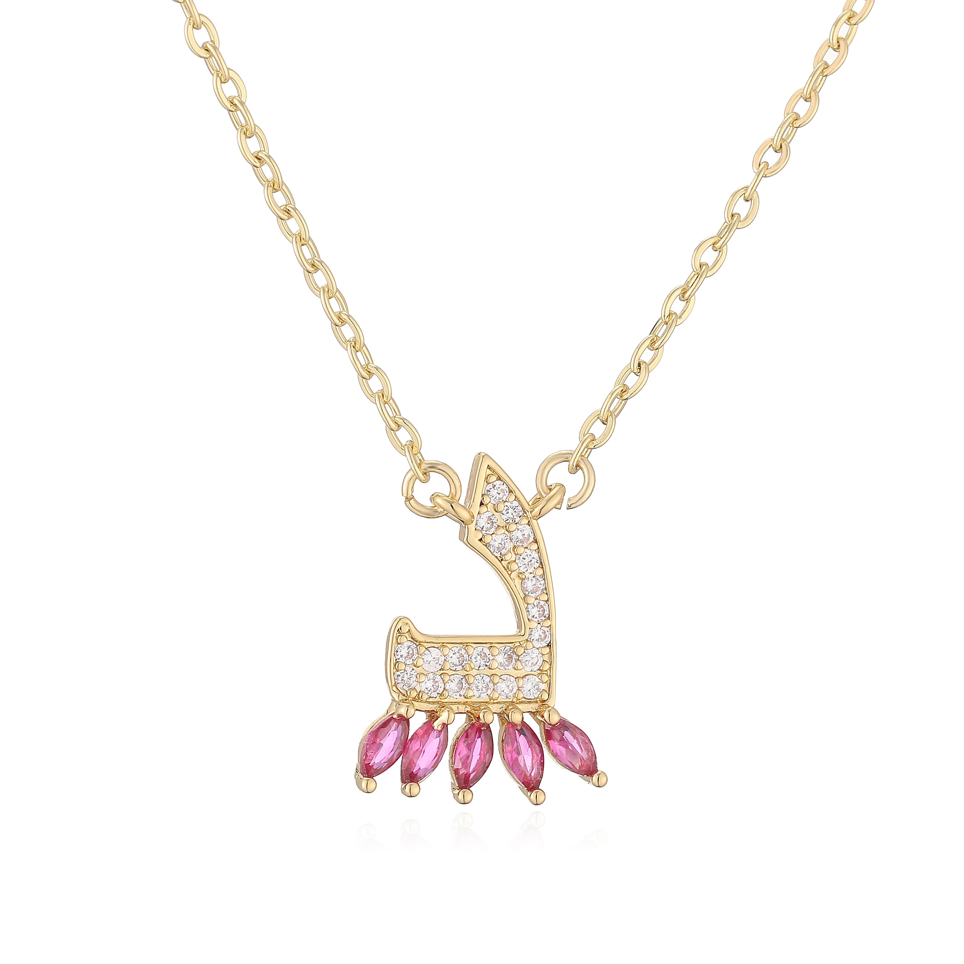HECHENG,Sweet and Cute Dinosaur-Shaped Zirconia Arabian Letter Charm Pendant Necklace with Collarbone Chain Body Jewelry 1 Piece