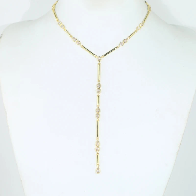 Geometric Bar Tear Drop Cubic Zirconia CZ Link Chain Long Y Lariat Sexy Women Fashion Necklace 2026 New Arrived