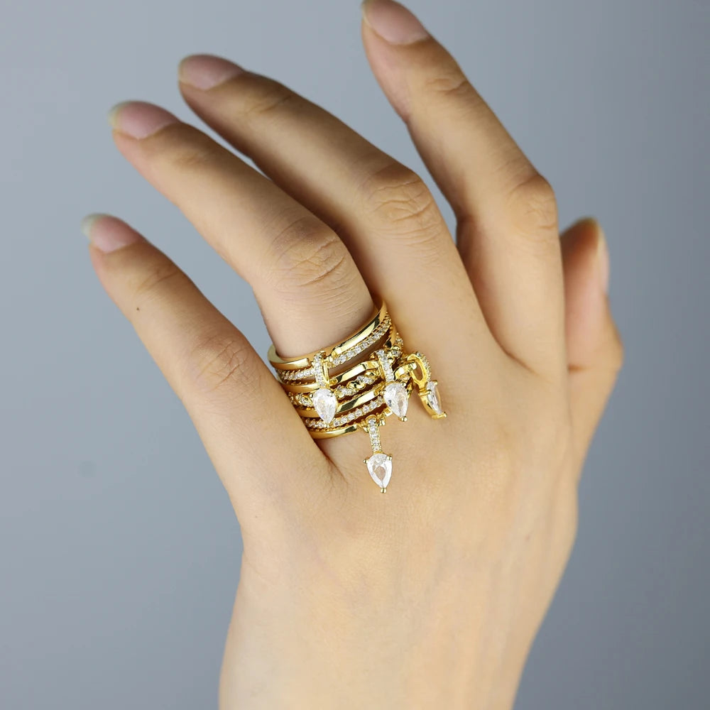 2026 New Gold Plated Multilayer Stacking Finger Ring Micro Pave Cubic Zircon For Women Fashion Unique Full Finger Jewlery
