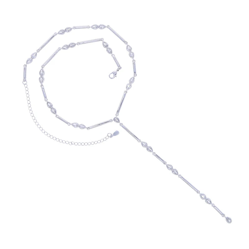 Geometric Bar Tear Drop Cubic Zirconia CZ Link Chain Long Y Lariat Sexy Women Fashion Necklace 2026 New Arrived