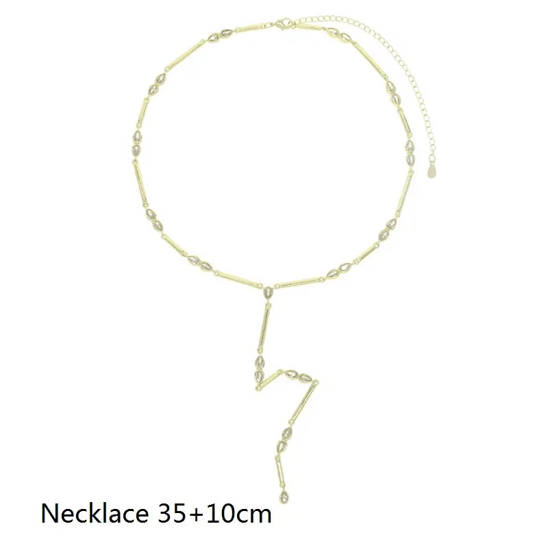 Geometric Bar Tear Drop Cubic Zirconia CZ Link Chain Long Y Lariat Sexy Women Fashion Necklace 2026 New Arrived