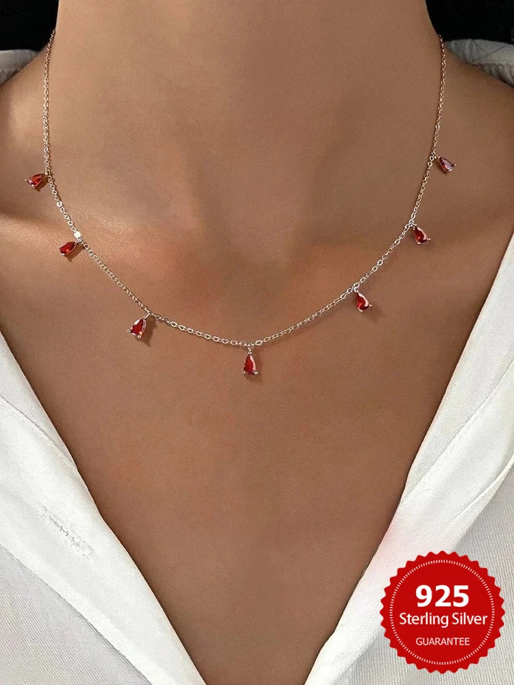 925 Sterling Silver Simple Multicolor Water Drop Zircon Tassel Necklace For Women Anniversary Party High Quality Fine Jewelry