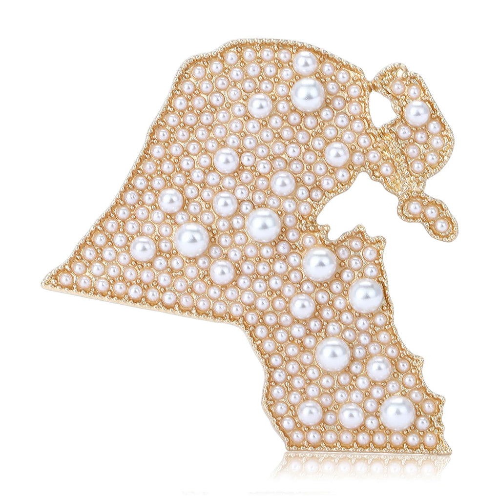 Beaut&Berry Luxury Pearl Kuwait Map Brooches for Women Unisex Novelty Pins Casual Party Jewelry Accessories Gifts Decoration