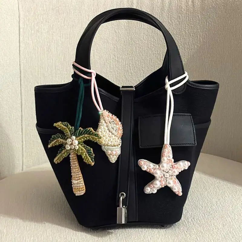 New Coconut Tree Applique Patch Crystal Starfish Sequin Handmade Beaded Clothing Sew On Patches Hanging Rope Keyring Bag Pendant