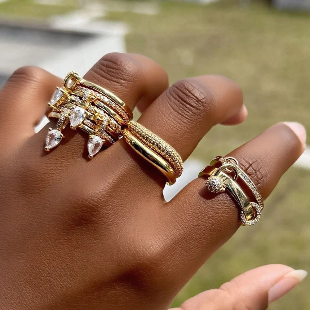 2026 New Gold Plated Multilayer Stacking Finger Ring Micro Pave Cubic Zircon For Women Fashion Unique Full Finger Jewlery