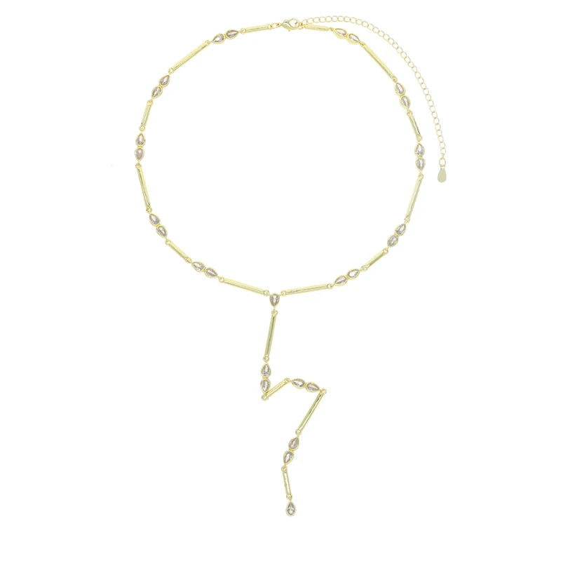 Geometric Bar Tear Drop Cubic Zirconia CZ Link Chain Long Y Lariat Sexy Women Fashion Necklace 2026 New Arrived