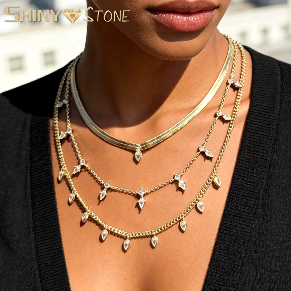 2026 Nnew Arrival Fashion Geometric Snake Chain Single 5A Drop Cubic Zirconia Flash Necklace Female Women Jewelry