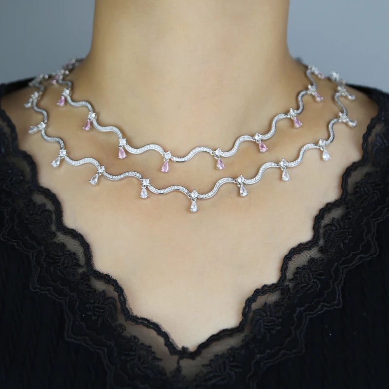 Zirconia Wave Charm Necklace