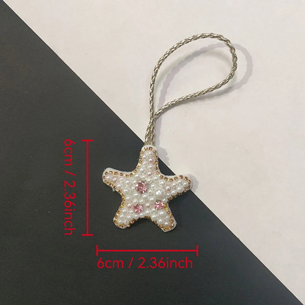 New Coconut Tree Applique Patch Crystal Starfish Sequin Handmade Beaded Clothing Sew On Patches Hanging Rope Keyring Bag Pendant