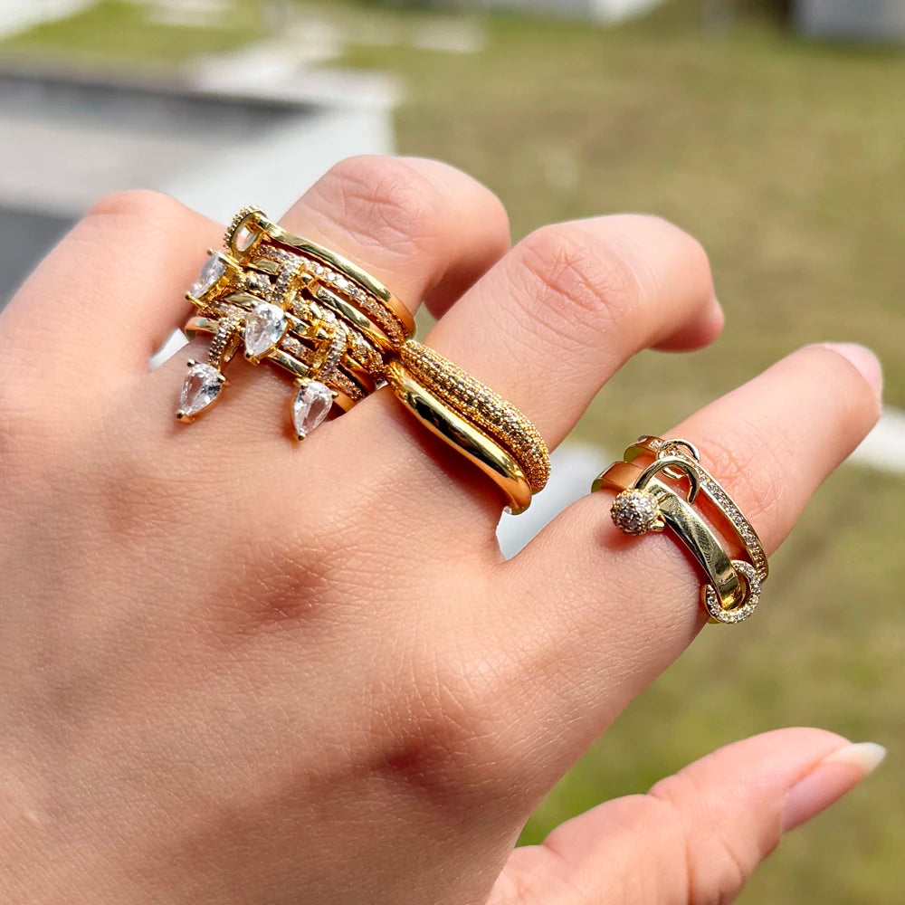 2026 New Gold Plated Multilayer Stacking Finger Ring Micro Pave Cubic Zircon For Women Fashion Unique Full Finger Jewlery