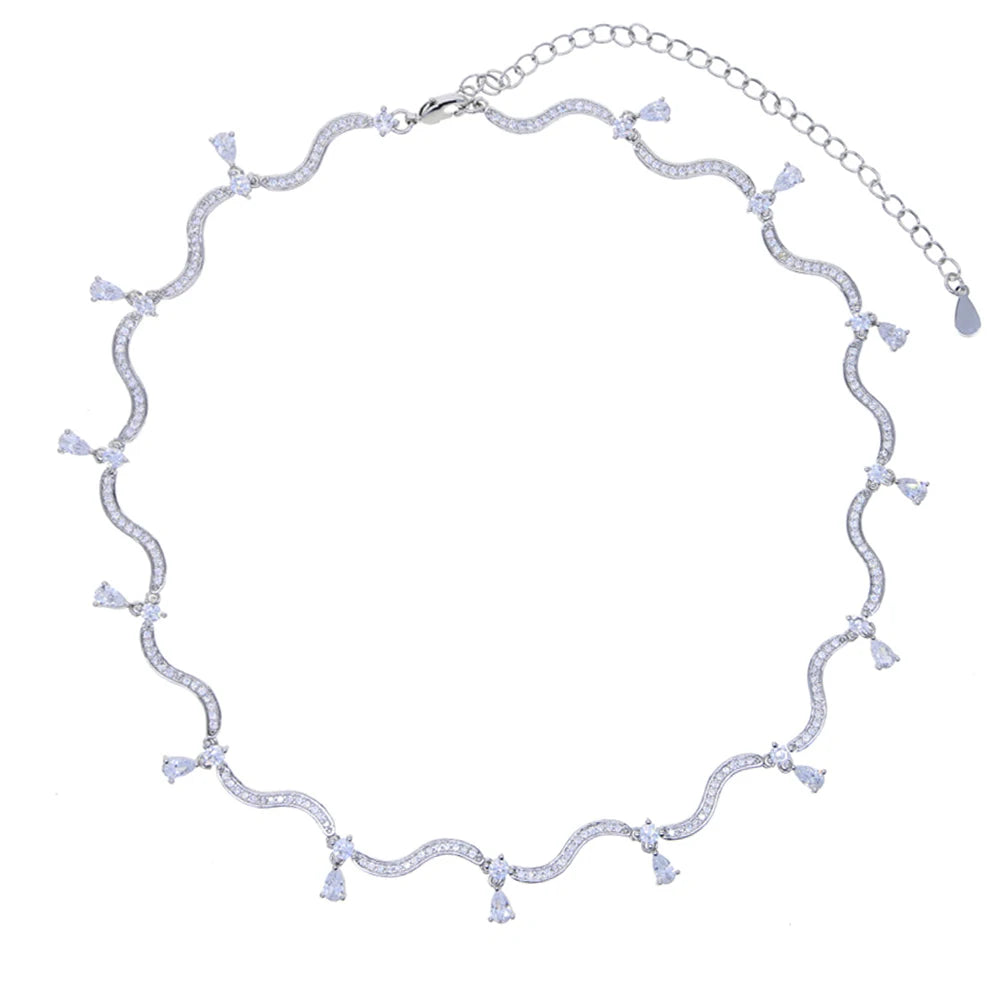 Zirconia Wave Charm Necklace