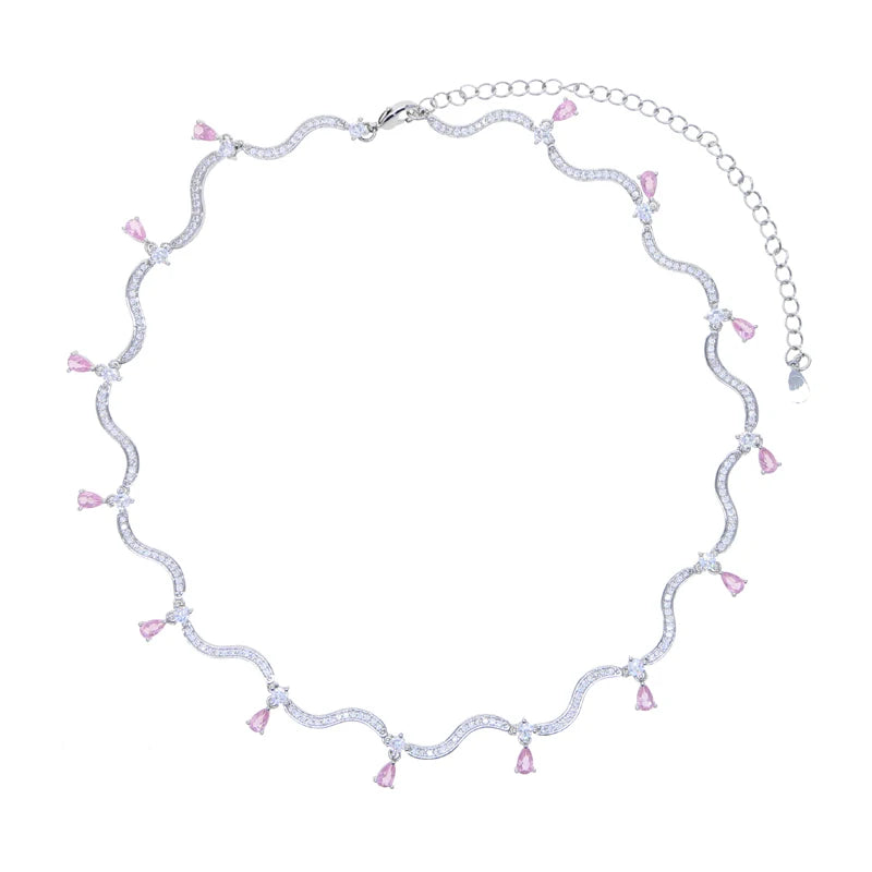Zirconia Wave Charm Necklace