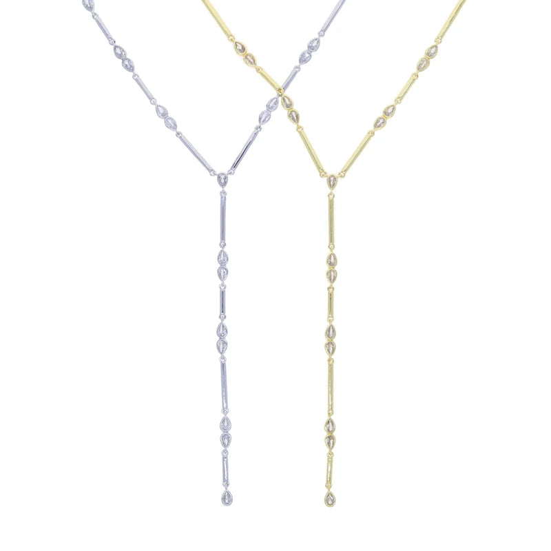 Geometric Bar Tear Drop Cubic Zirconia CZ Link Chain Long Y Lariat Sexy Women Fashion Necklace 2026 New Arrived