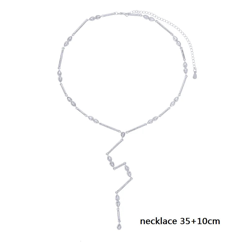 Geometric Bar Tear Drop Cubic Zirconia CZ Link Chain Long Y Lariat Sexy Women Fashion Necklace 2026 New Arrived