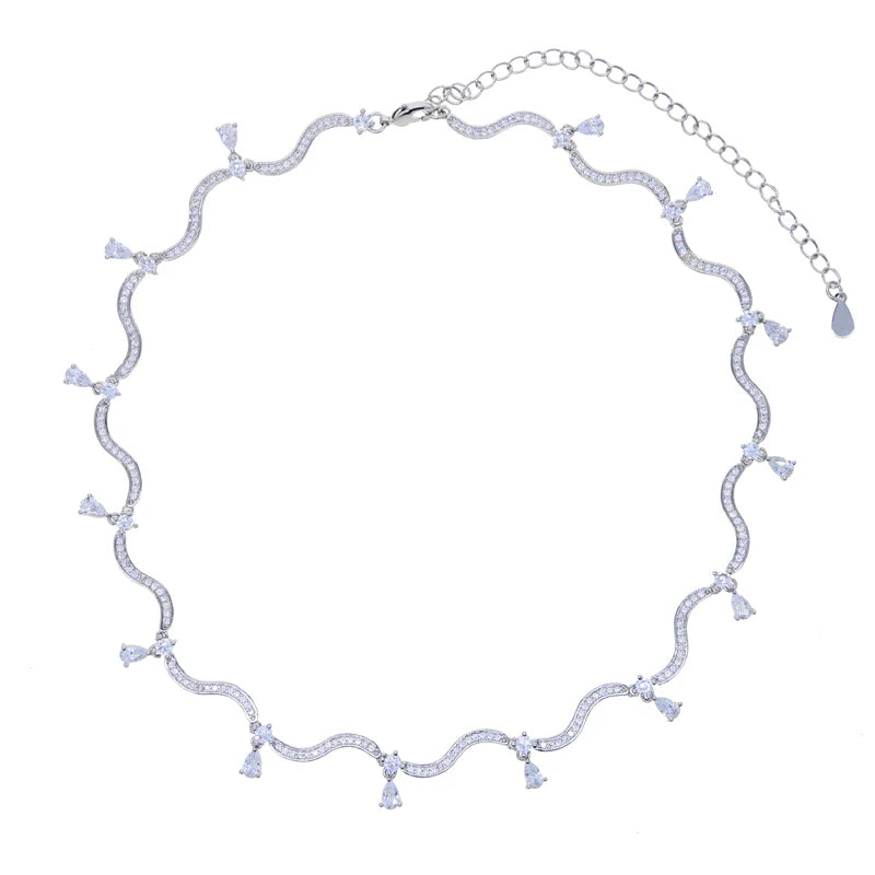 Zirconia Wave Charm Necklace