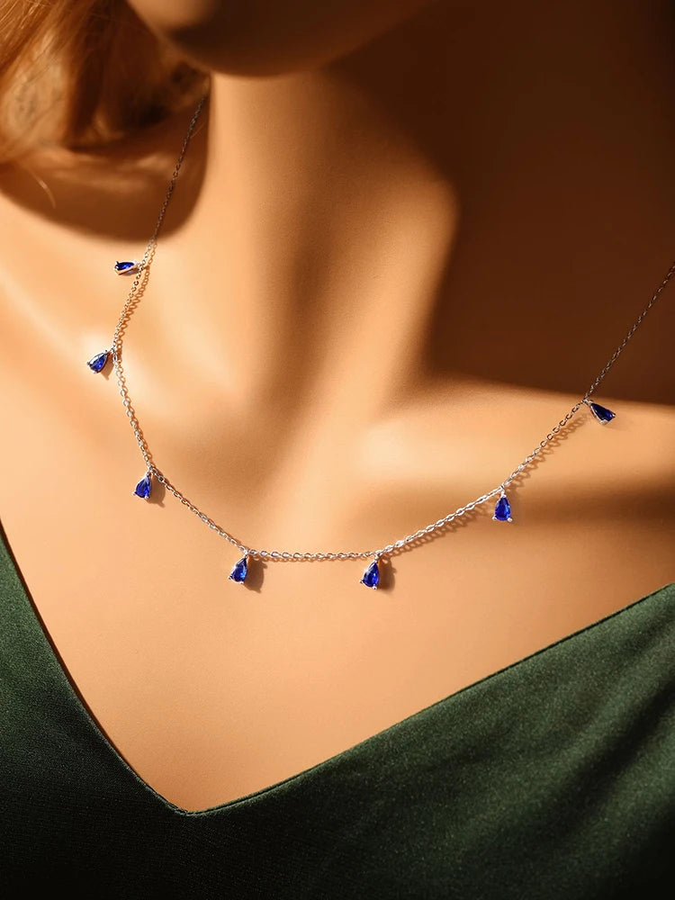 925 Sterling Silver Simple Multicolor Water Drop Zircon Tassel Necklace For Women Anniversary Party High Quality Fine Jewelry