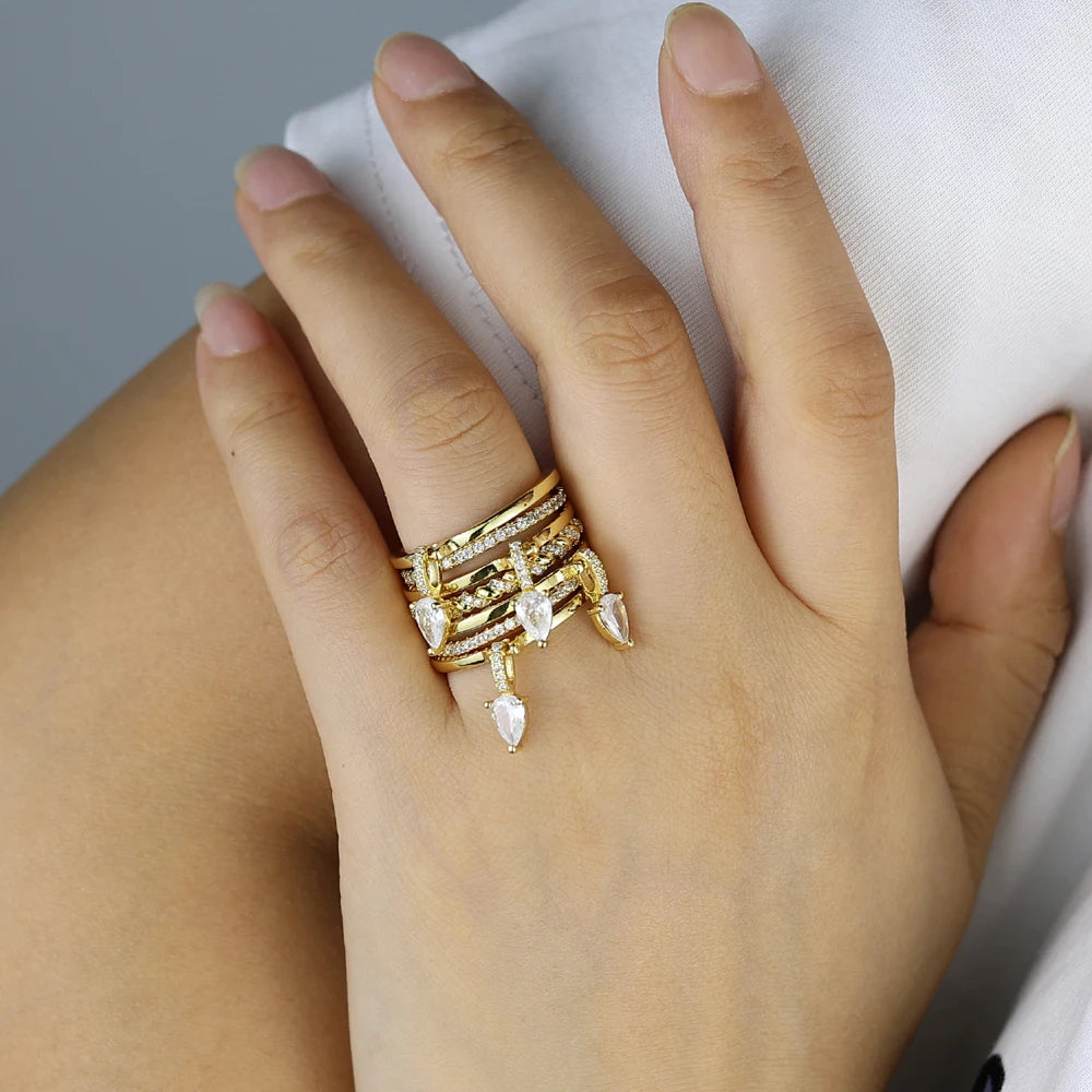 2026 New Gold Plated Multilayer Stacking Finger Ring Micro Pave Cubic Zircon For Women Fashion Unique Full Finger Jewlery