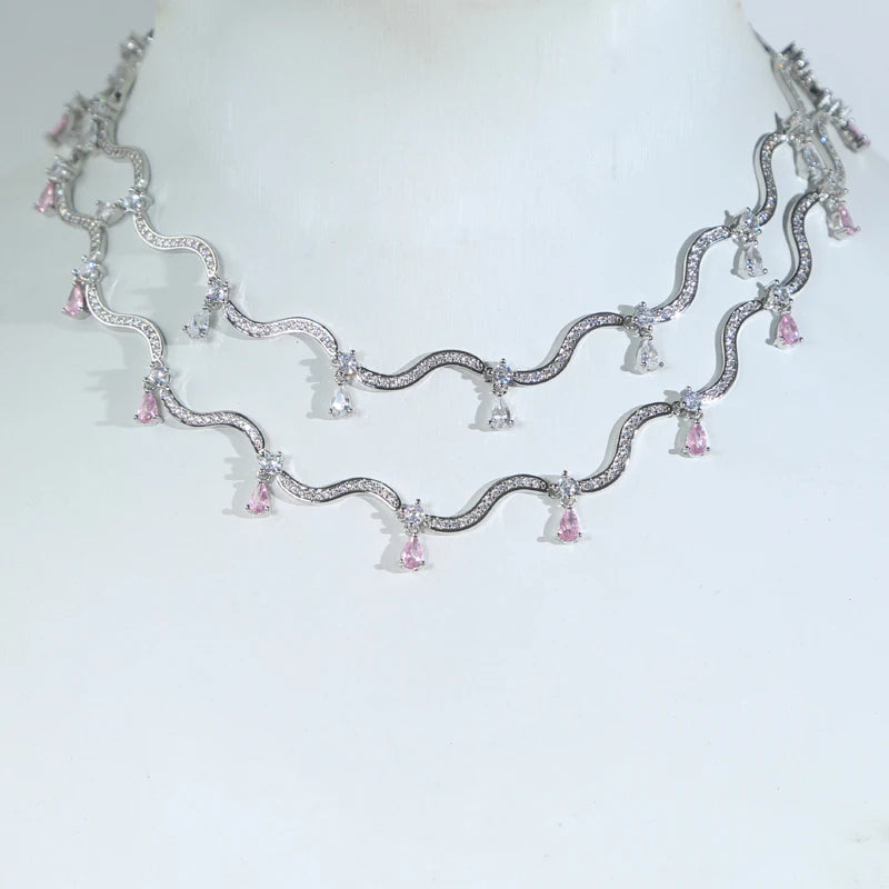Zirconia Wave Charm Necklace