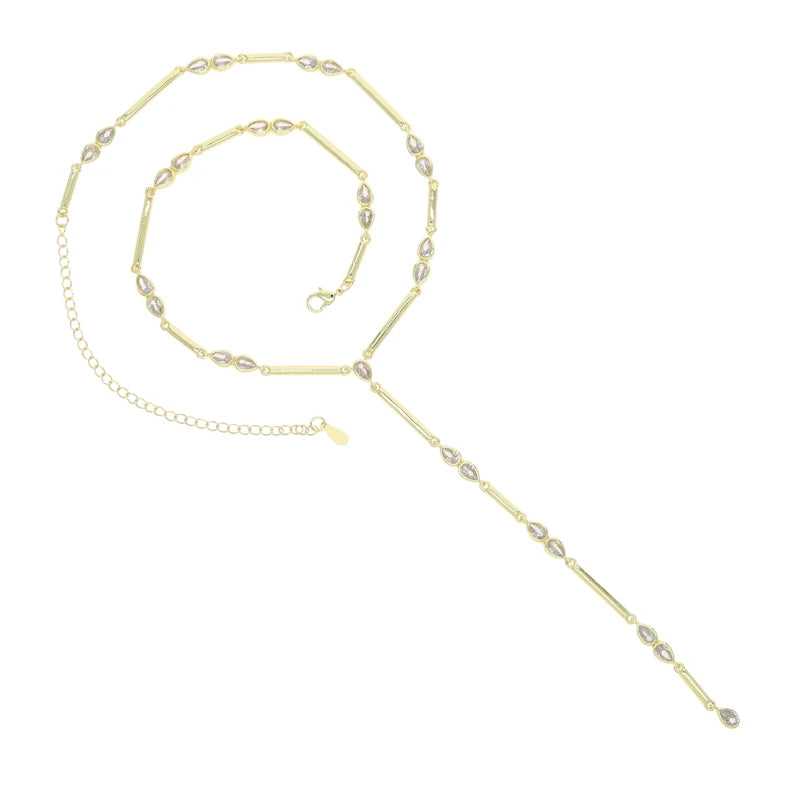Geometric Bar Tear Drop Cubic Zirconia CZ Link Chain Long Y Lariat Sexy Women Fashion Necklace 2026 New Arrived