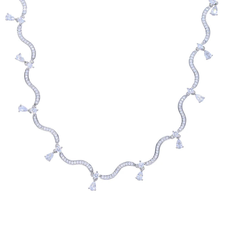 Zirconia Wave Charm Necklace