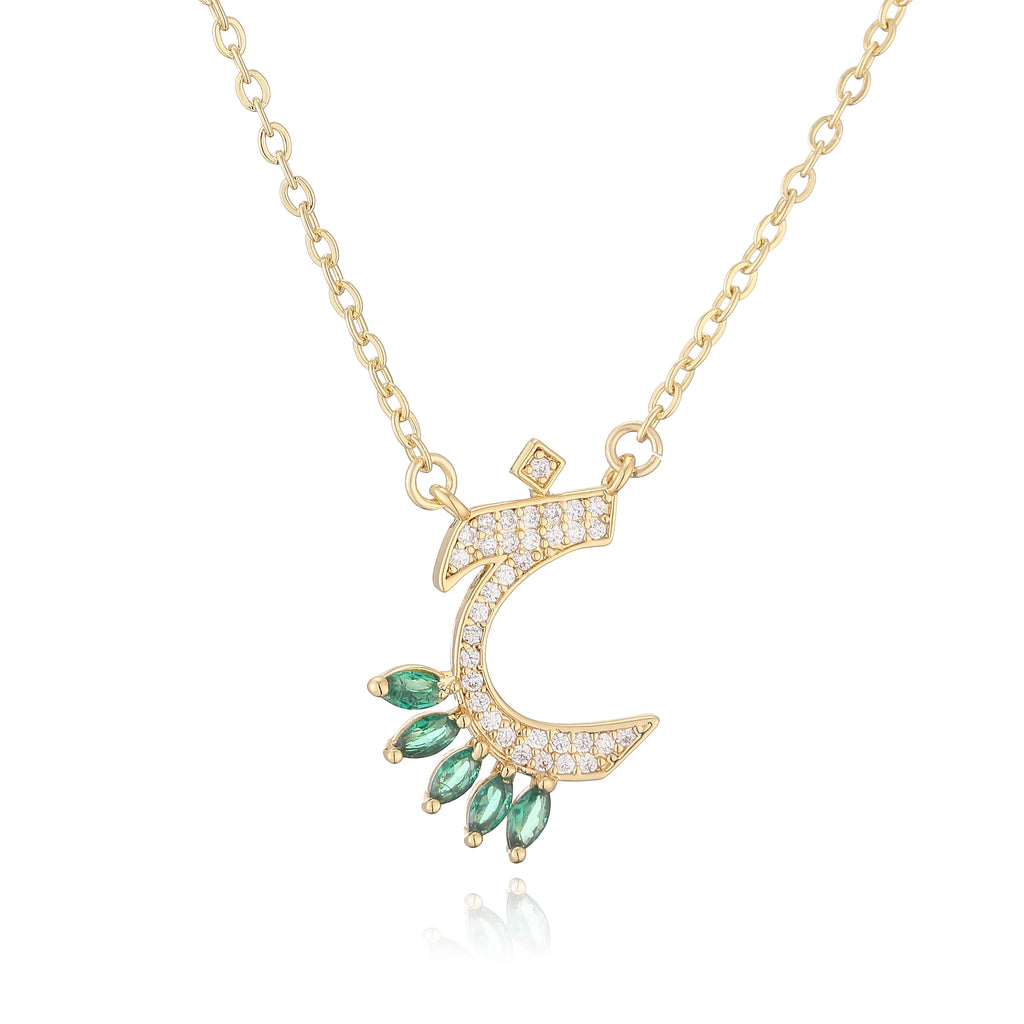 HECHENG,Sweet and Cute Dinosaur-Shaped Zirconia Arabian Letter Charm Pendant Necklace with Collarbone Chain Body Jewelry 1 Piece