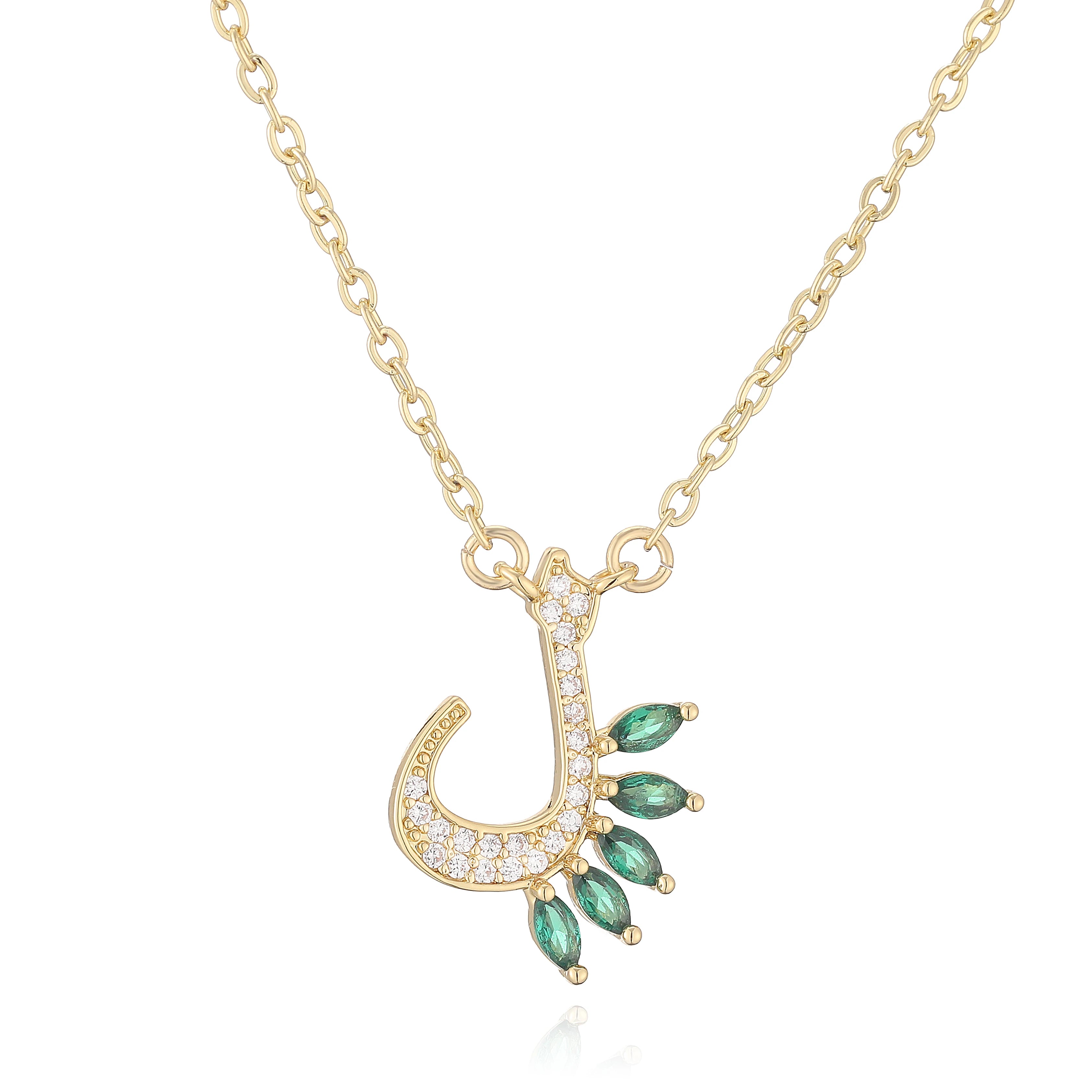 HECHENG,Sweet and Cute Dinosaur-Shaped Zirconia Arabian Letter Charm Pendant Necklace with Collarbone Chain Body Jewelry 1 Piece