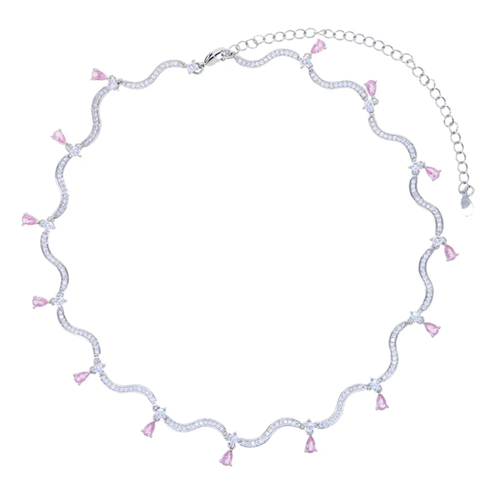 Zirconia Wave Charm Necklace