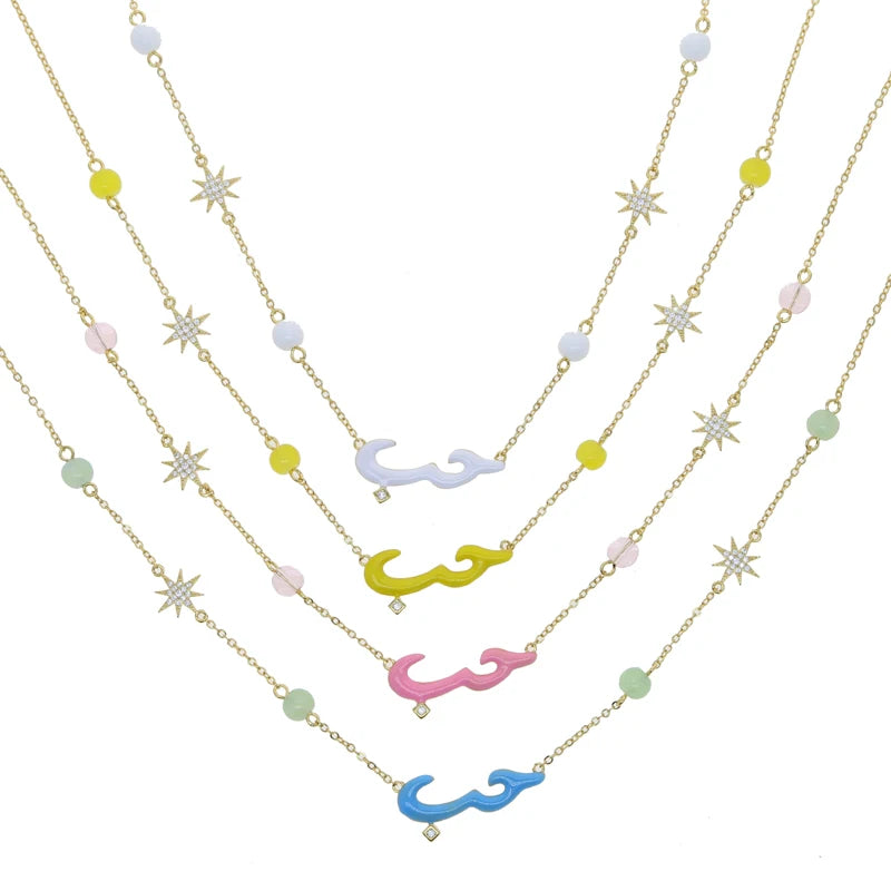 Pastel Enamel Arabic Word Love Letter Colorful Round Ball Beads Star Charm Fashion Women Necklace 2022 New