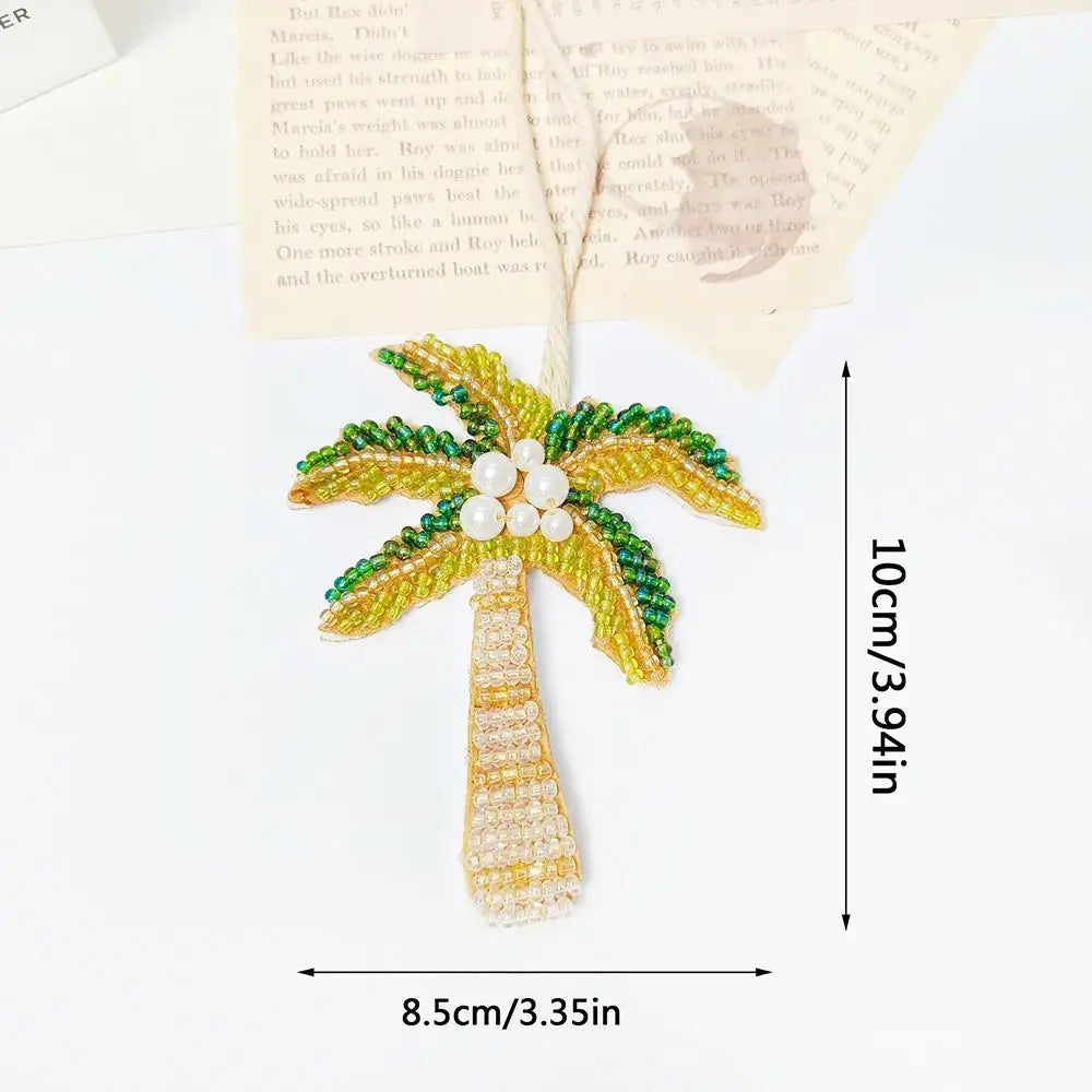 New Coconut Tree Applique Patch Crystal Starfish Sequin Handmade Beaded Clothing Sew On Patches Hanging Rope Keyring Bag Pendant
