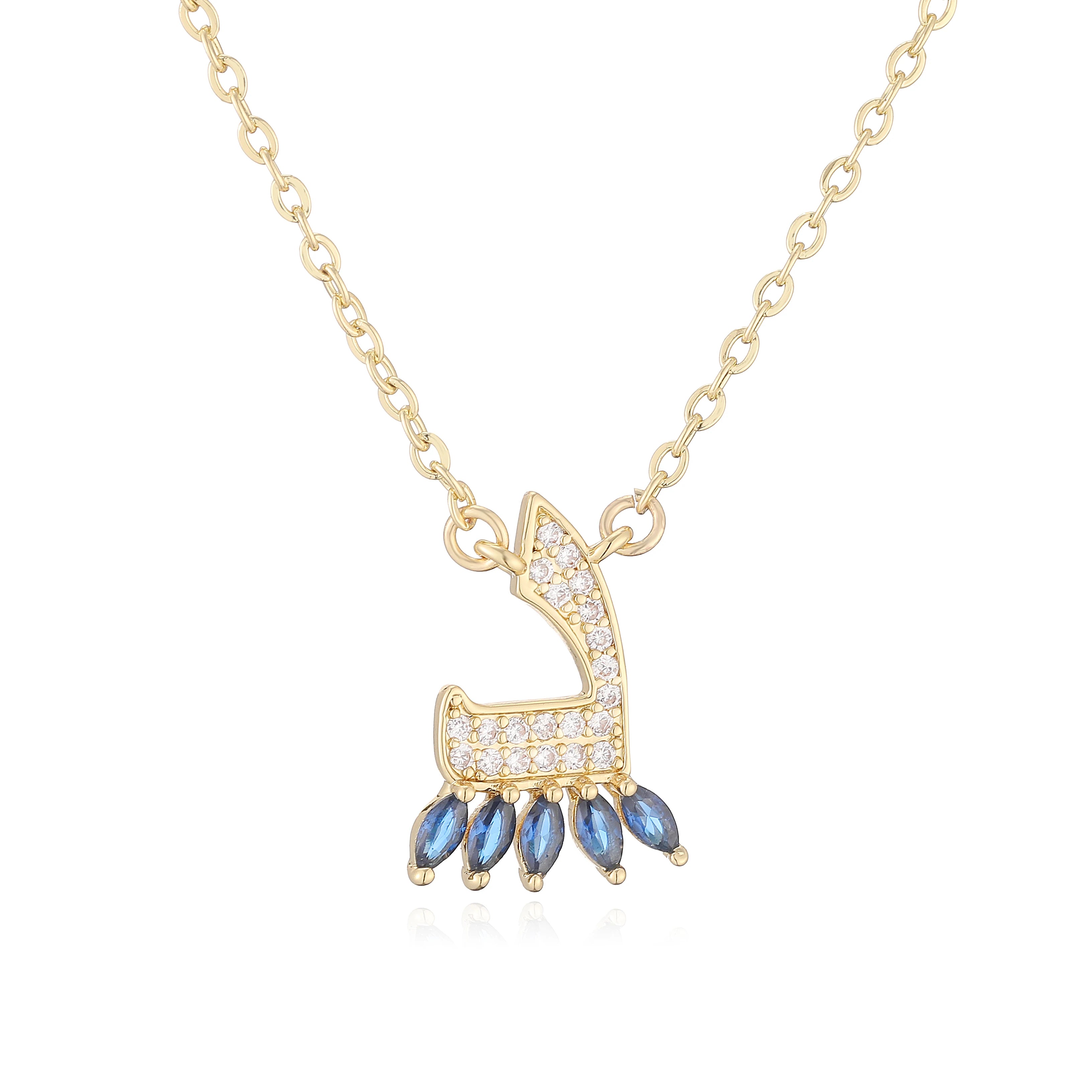 HECHENG,Sweet and Cute Dinosaur-Shaped Zirconia Arabian Letter Charm Pendant Necklace with Collarbone Chain Body Jewelry 1 Piece