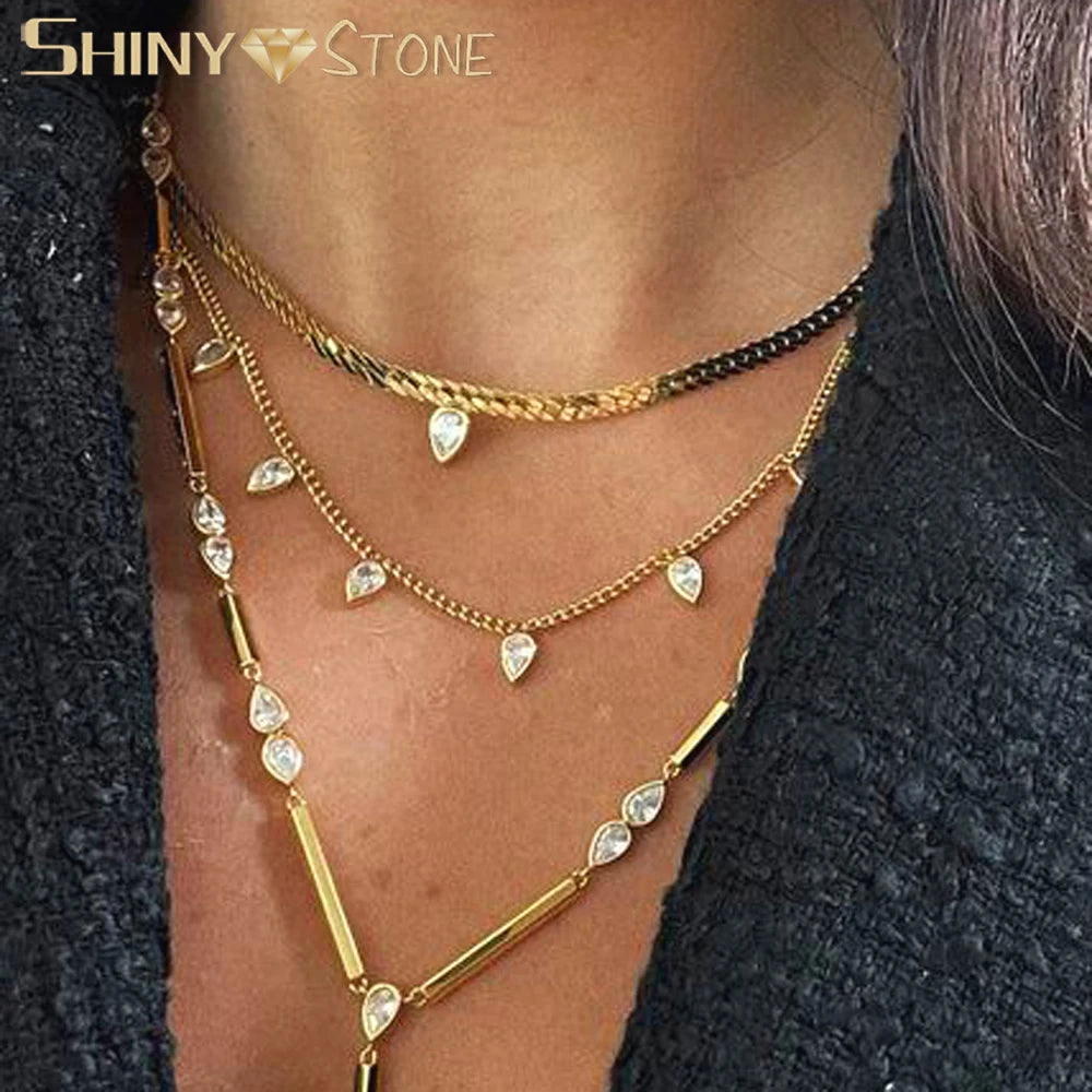 2026 Nnew Arrival Fashion Geometric Snake Chain Single 5A Drop Cubic Zirconia Flash Necklace Female Women Jewelry