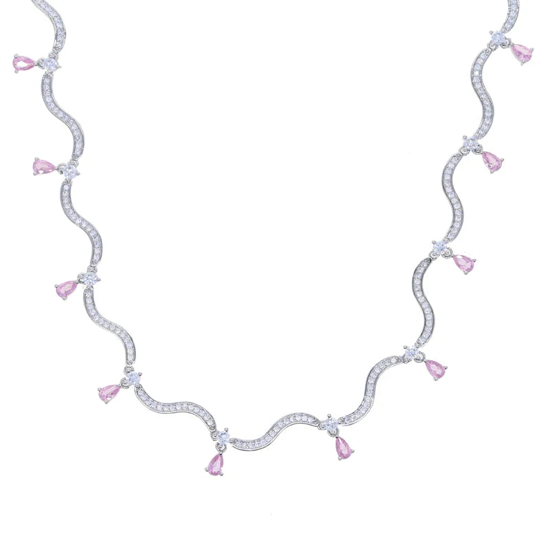 Zirconia Wave Charm Necklace